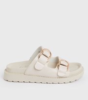 New Look Off White Double Buckle Chunky Sliders
